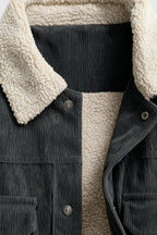 Men's Corduroy Jacket with Sherpa Collar - Charcoal Gray
