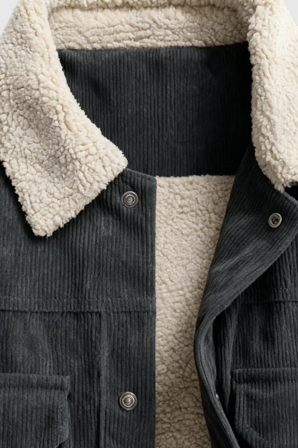 Men's Corduroy Jacket with Sherpa Collar - Charcoal Gray