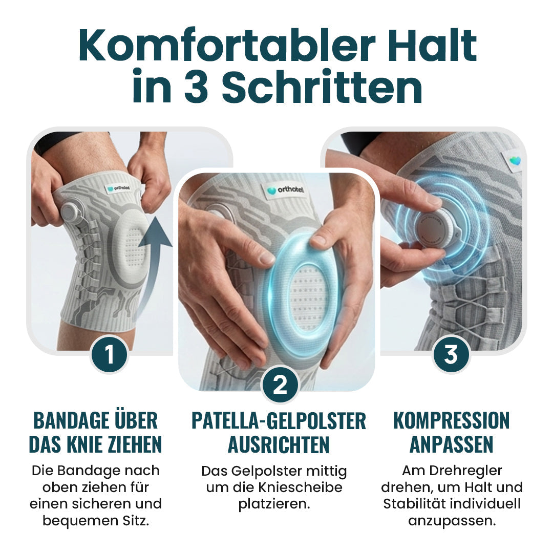 Kniebandage mit Drehrad und Patella-Polster – einstellbare Kompression