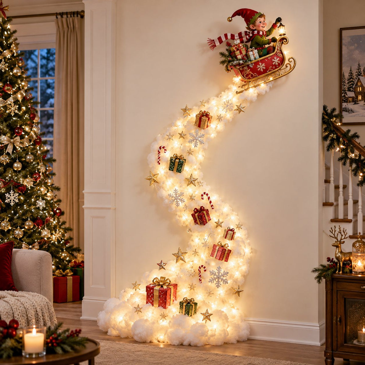 Beleuchtete Weihnachts-Wanddekoration mit Winterszene