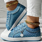 Sneaker in Jeans-Optik mit Pünktchen und Blumendetail – Damen