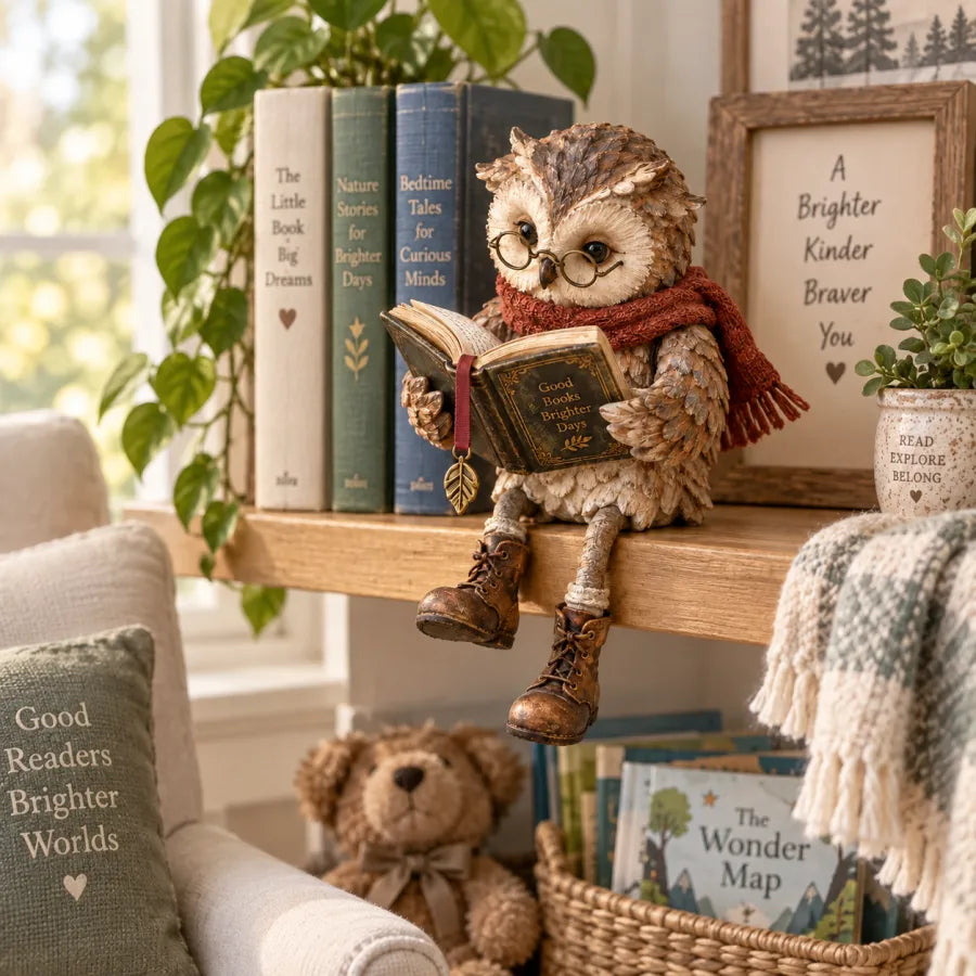 Lesende Eule mit Brille und Buch – Deko-Figur