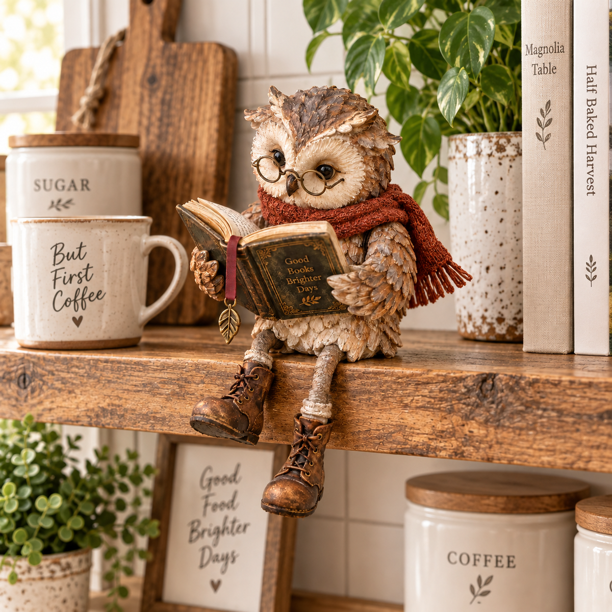 Lesende Eule mit Brille und Buch – Deko-Figur