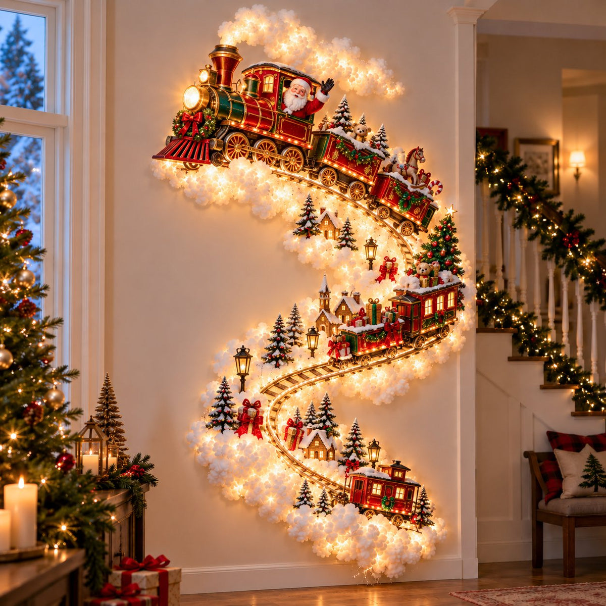 Beleuchtete Weihnachts-Wanddekoration mit Winterszene