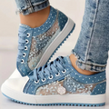 Sneaker in Jeans-Optik mit Pünktchen und Blumendetail – Damen