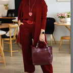 Dreiteiliges Set mit Longcardigan, Oberteil und weiter Hose – Damen