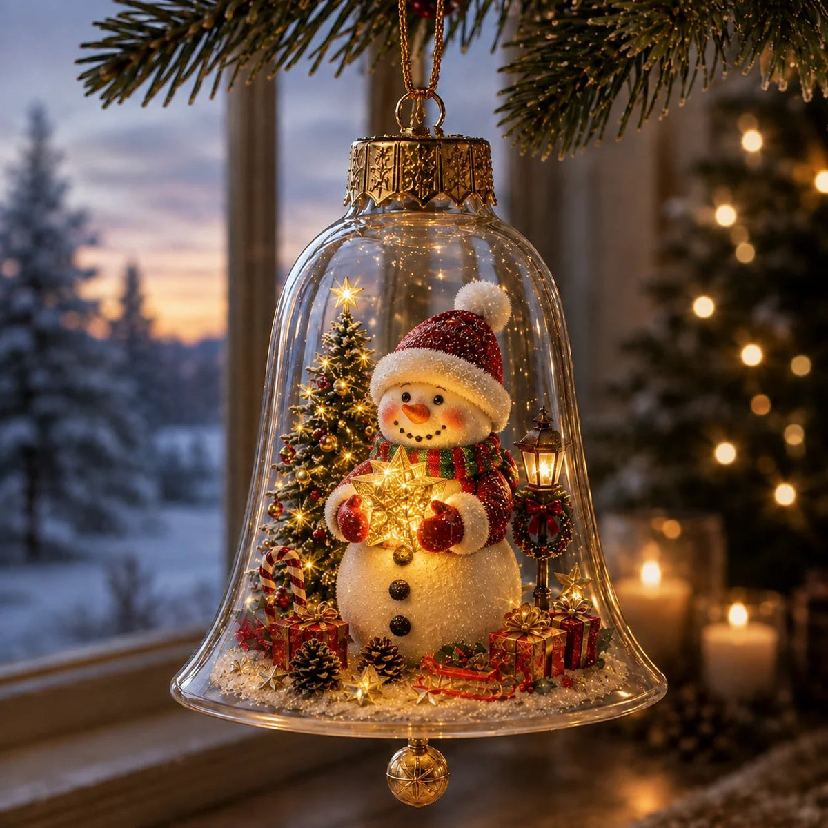 Leuchtende Weihnachtskugel mit Miniaturszene