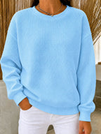 Waffelstrick-Pullover mit Rundhals – Damen