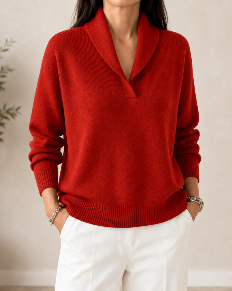 Pullover mit Schalkragen und V-Ausschnitt – Damen