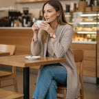 Dreiteiliges Set mit Longcardigan, Oberteil und weiter Hose – Damen