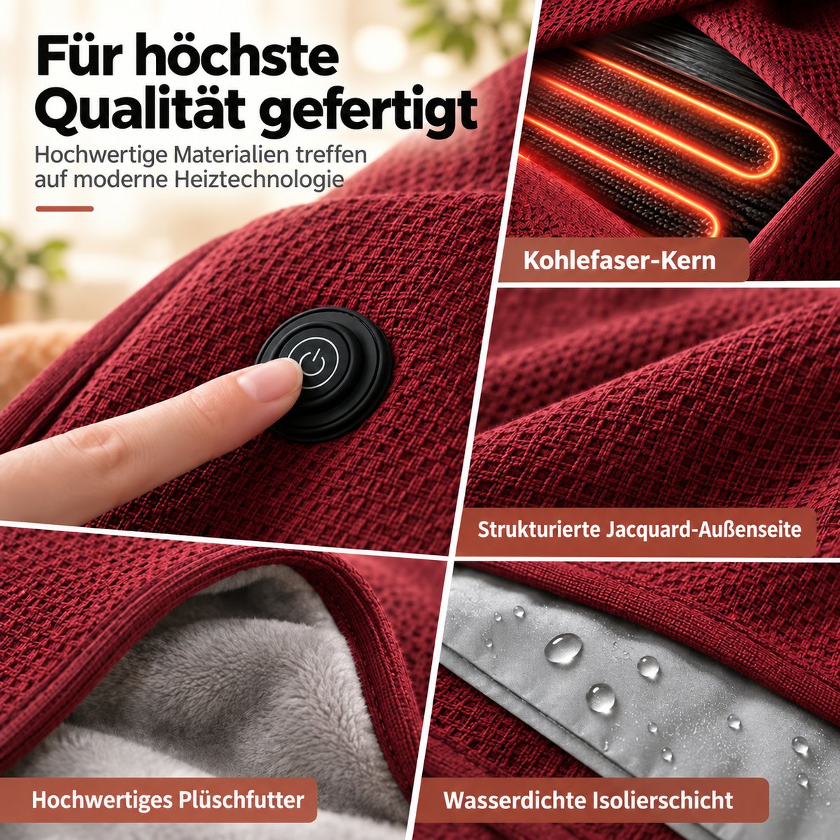 Beheizbarer Kuschelschal – Strick außen, Plüschfutter innen