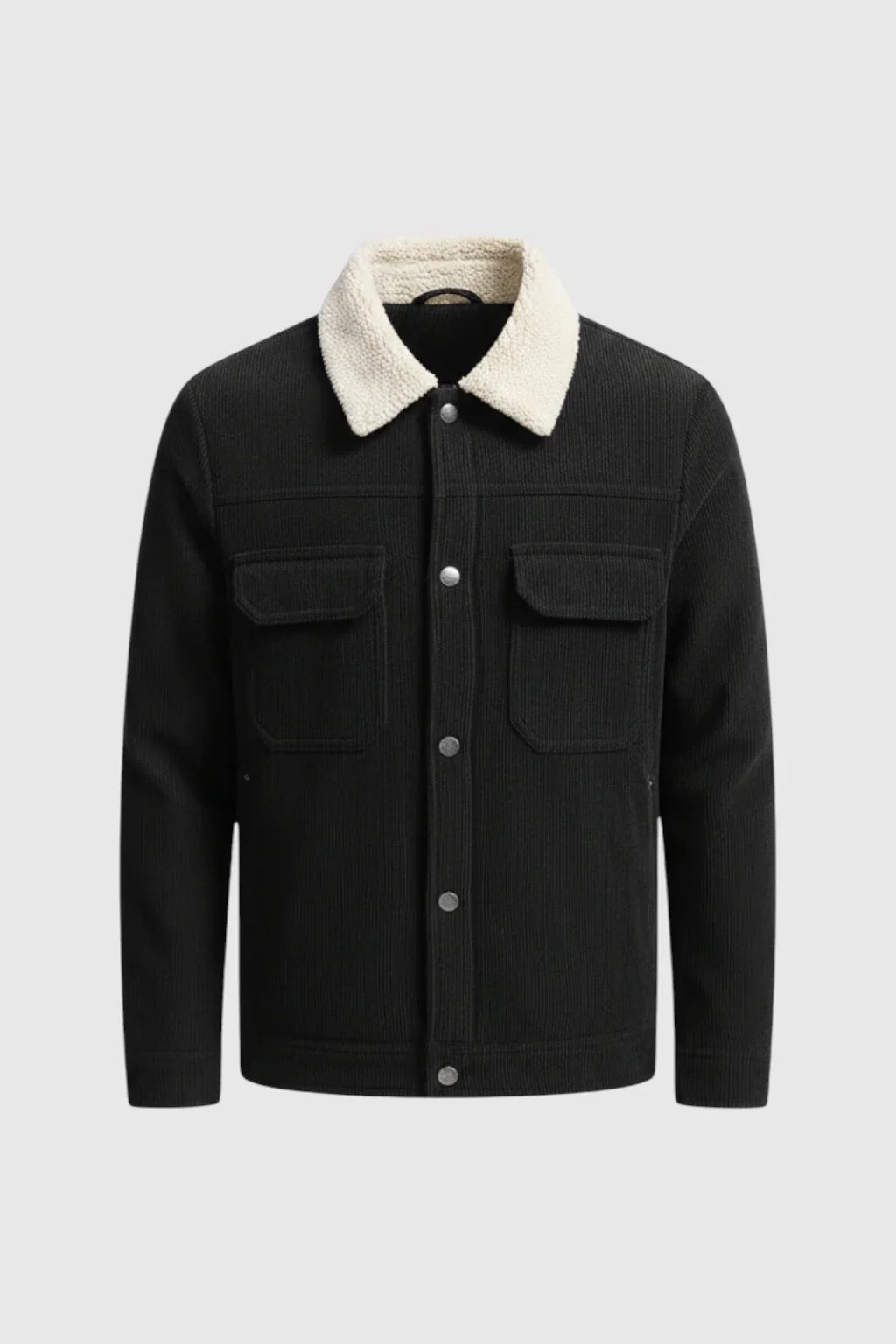 Men's Corduroy Jacket with Sherpa Collar - Black
