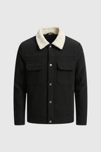 Men's Corduroy Jacket with Sherpa Collar - Black