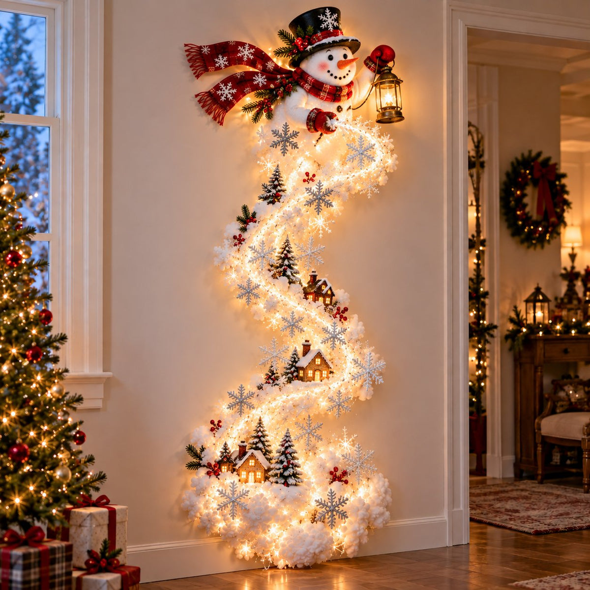 Beleuchtete Weihnachts-Wanddekoration mit Winterszene