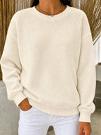 Waffelstrick-Pullover mit Rundhals – Damen