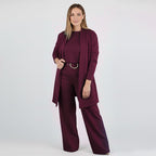 Dreiteiliges Set mit Longcardigan, Oberteil und weiter Hose – Damen