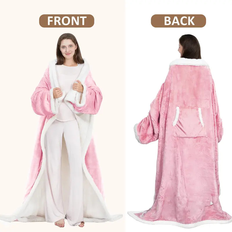 Beheizbare Kuscheldecke mit Ärmeln und Fußtasche – 132 × 183 cm