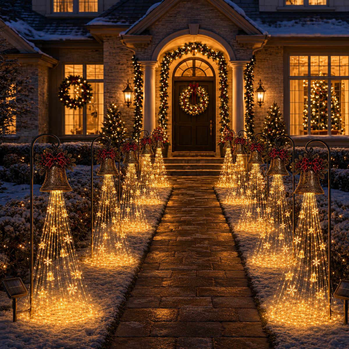 Solar-Weihnachtsglocke mit Lichterwasserfall – warmweiß