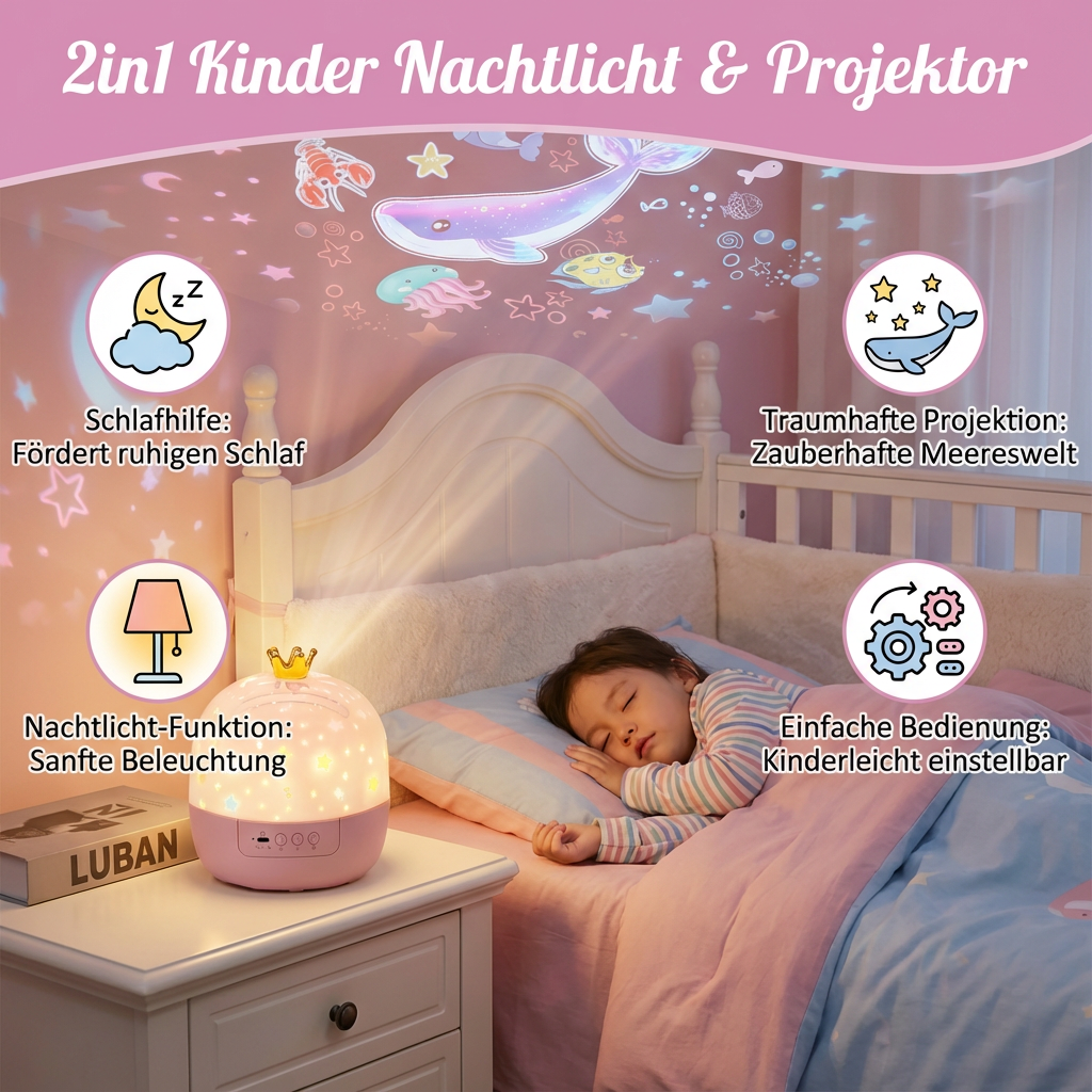 2-in-1 Kindernachtlicht mit Sternenhimmel-Projektor