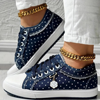 Sneaker in Jeans-Optik mit Pünktchen und Blumendetail – Damen