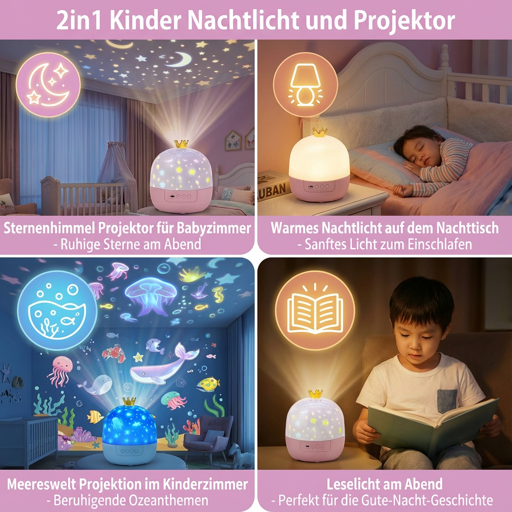 2-in-1 Kindernachtlicht mit Sternenhimmel-Projektor
