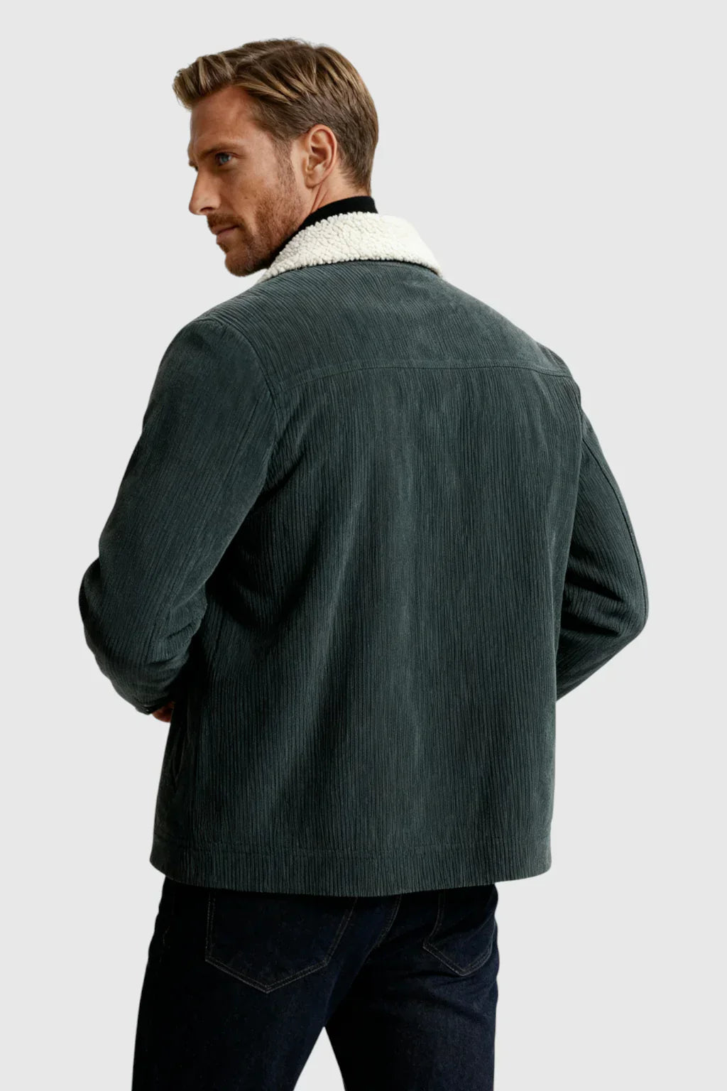 Men's Corduroy Jacket with Sherpa Collar - Charcoal Gray
