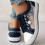 Sneaker in Jeans-Optik mit Pünktchen und Blumendetail – Damen