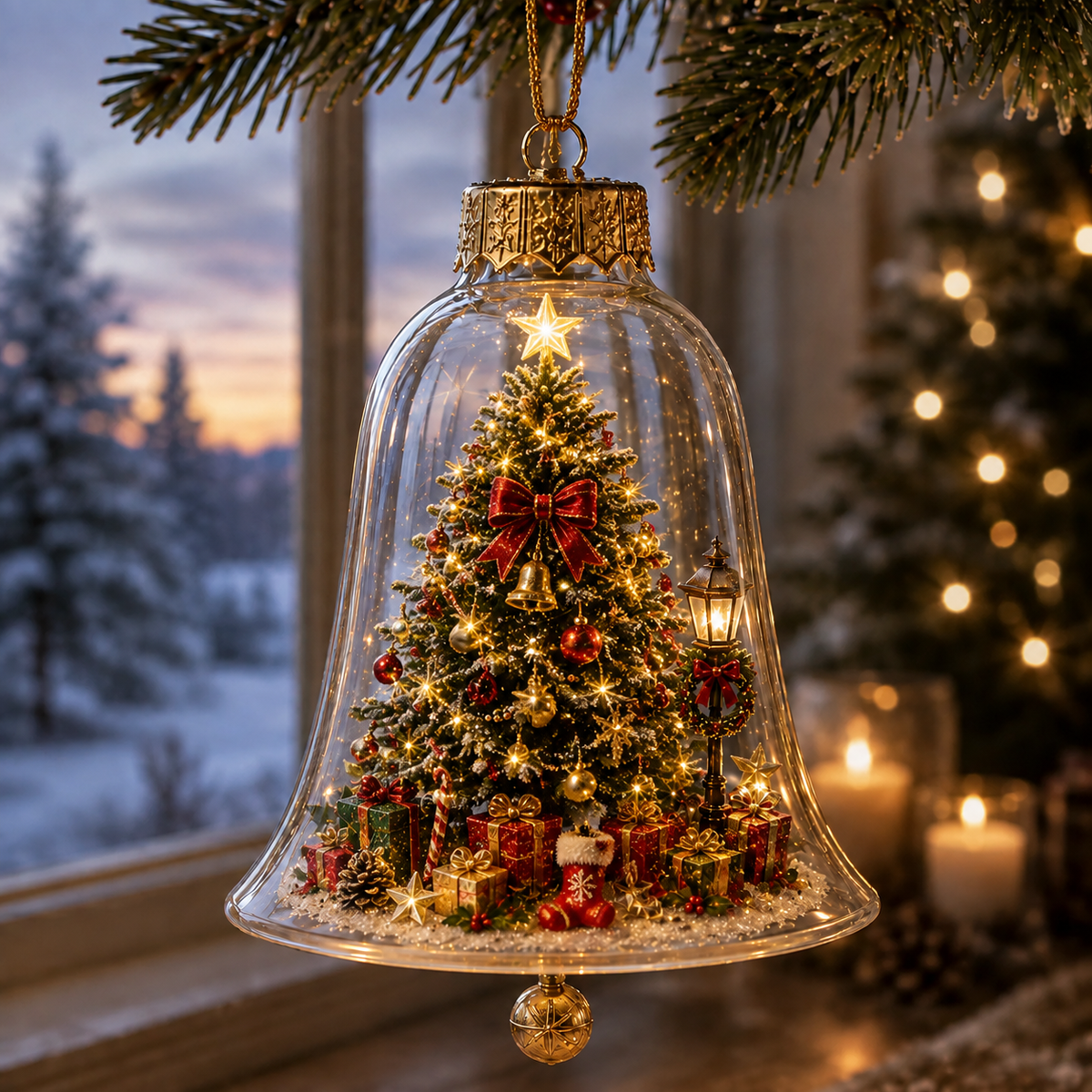 Leuchtende Weihnachtskugel mit Miniaturszene