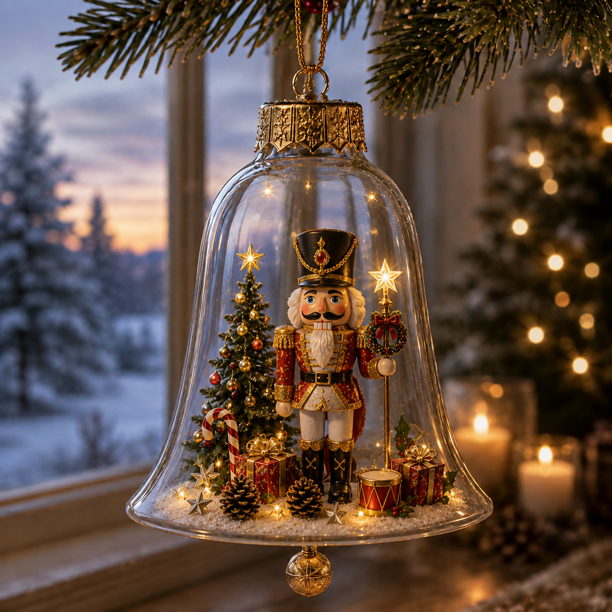 Leuchtende Weihnachtskugel mit Miniaturszene
