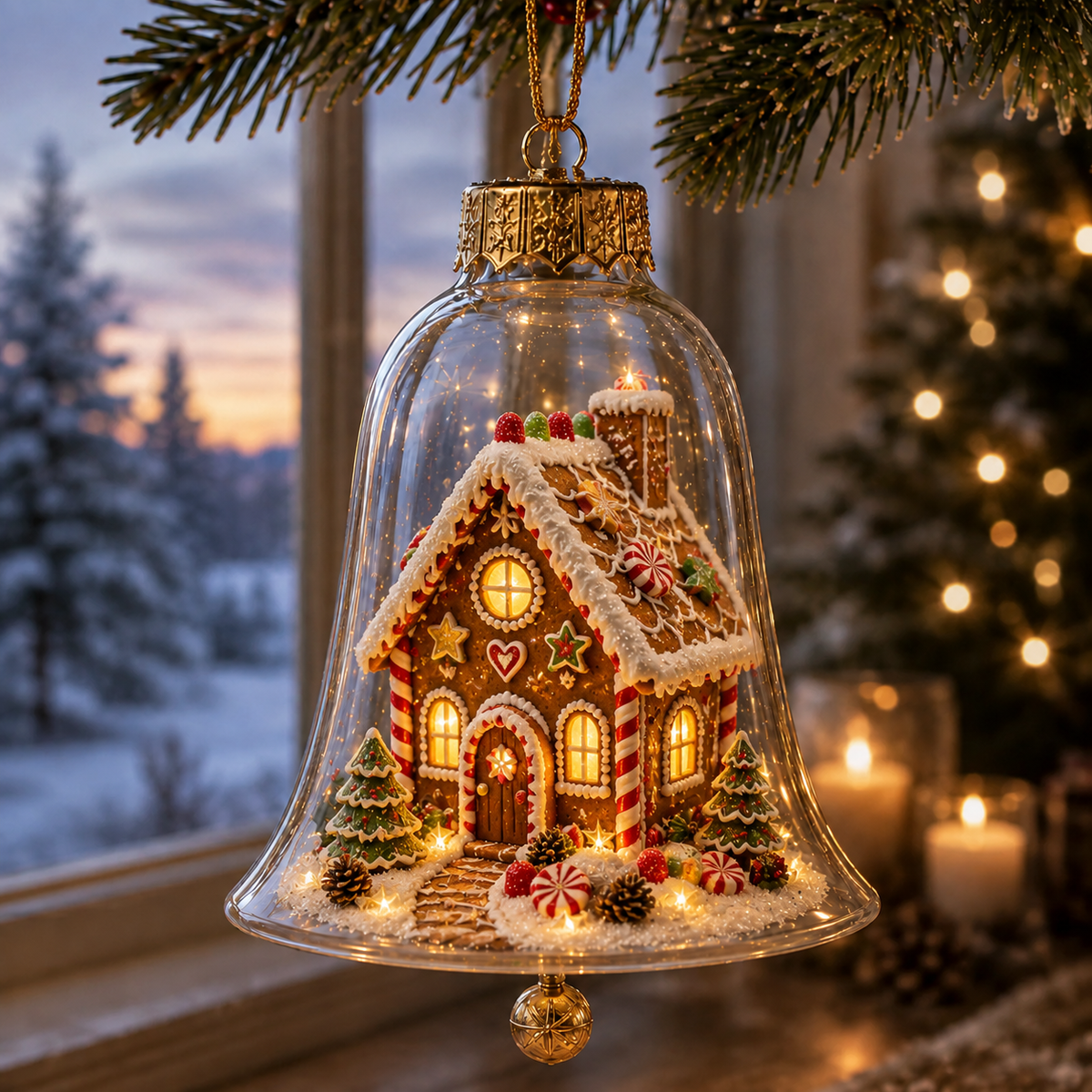 Leuchtende Weihnachtskugel mit Miniaturszene