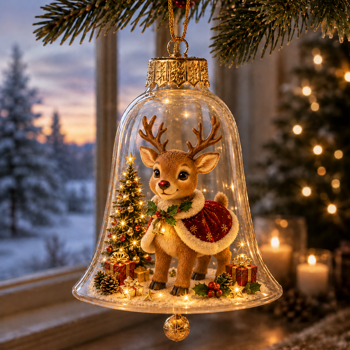 Leuchtende Weihnachtskugel mit Miniaturszene