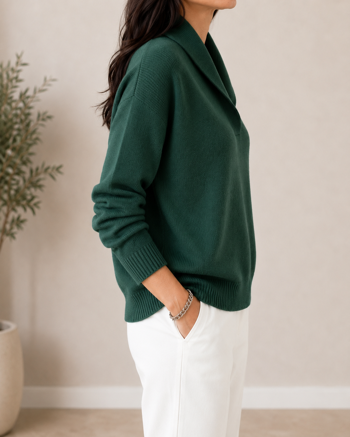 Pullover mit Schalkragen und V-Ausschnitt – Damen