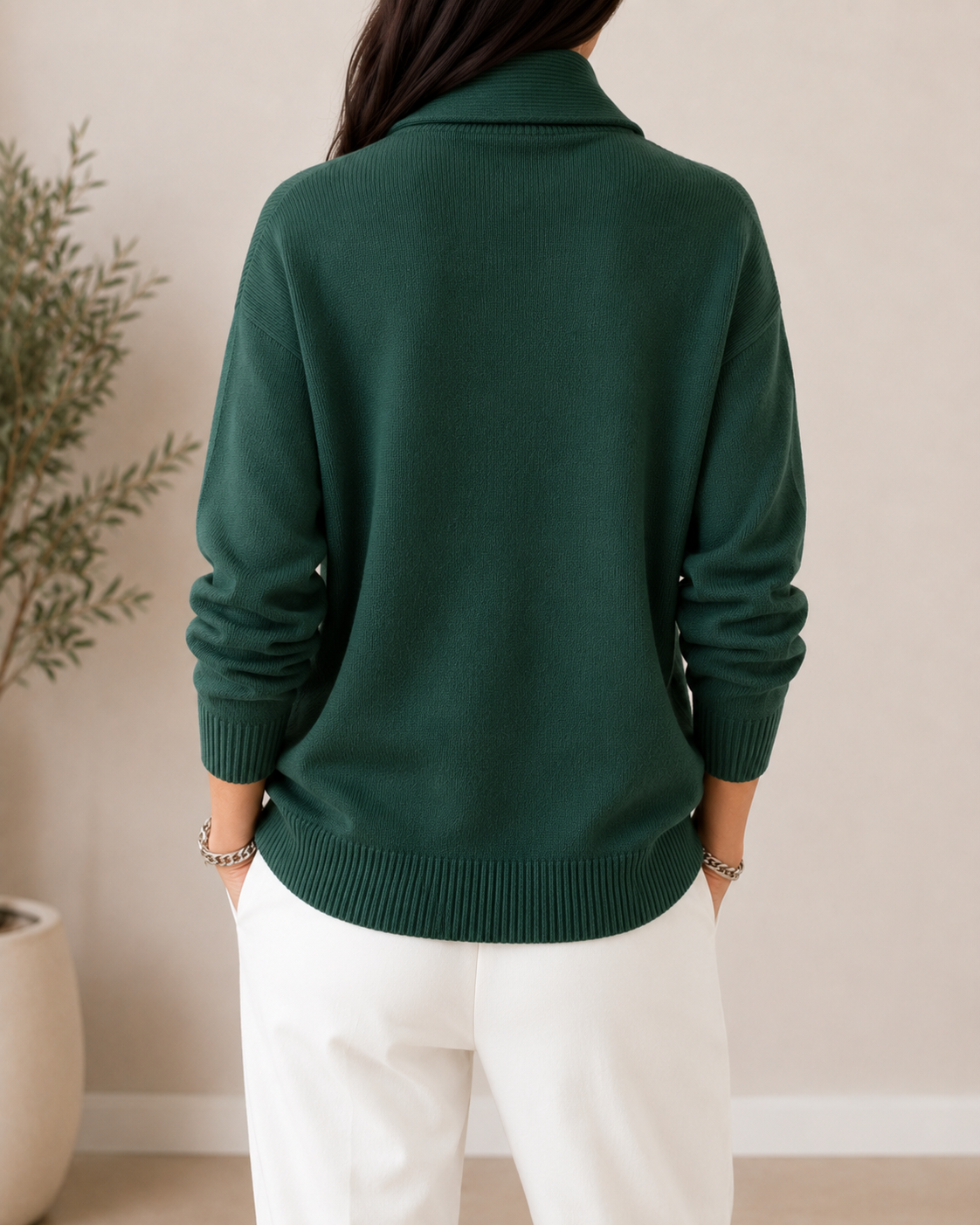 Pullover mit Schalkragen und V-Ausschnitt – Damen