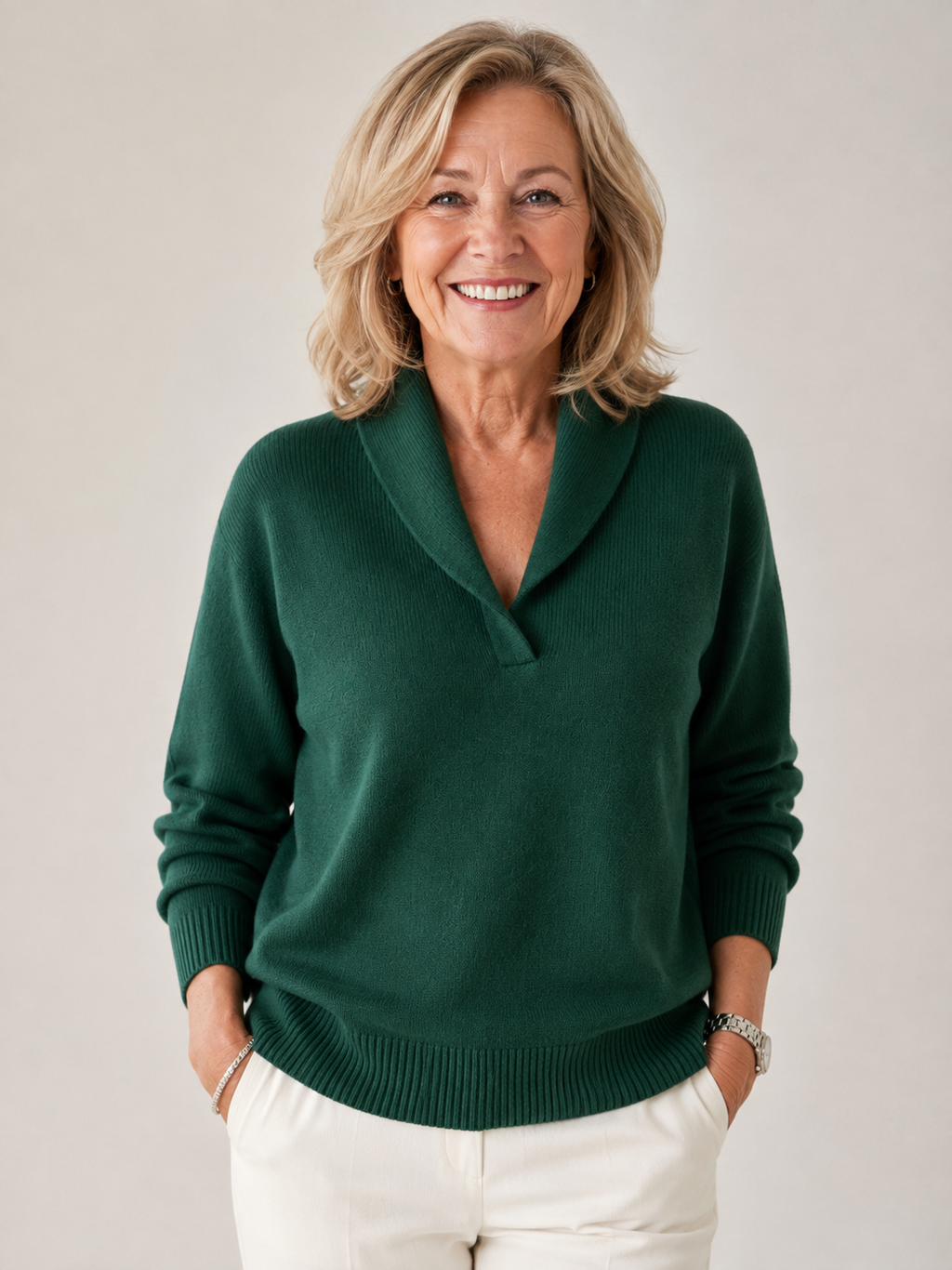 Pullover mit Schalkragen und V-Ausschnitt – Damen