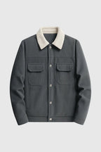 Men's Corduroy Jacket with Sherpa Collar - Charcoal Gray