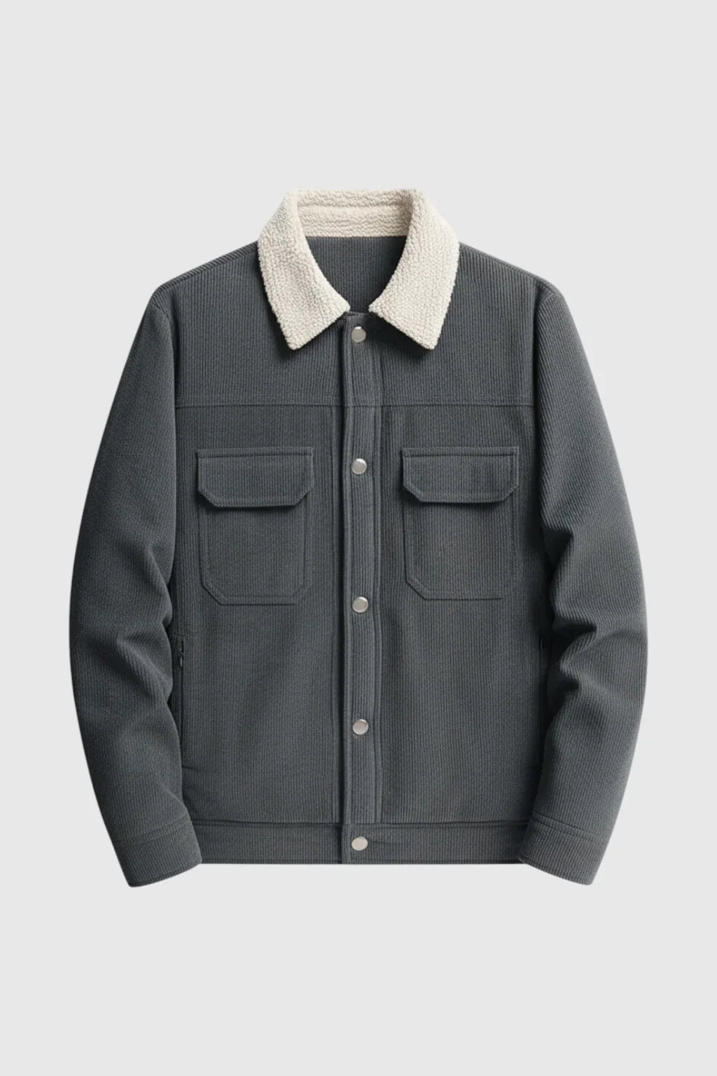 Men's Corduroy Jacket with Sherpa Collar - Charcoal Gray