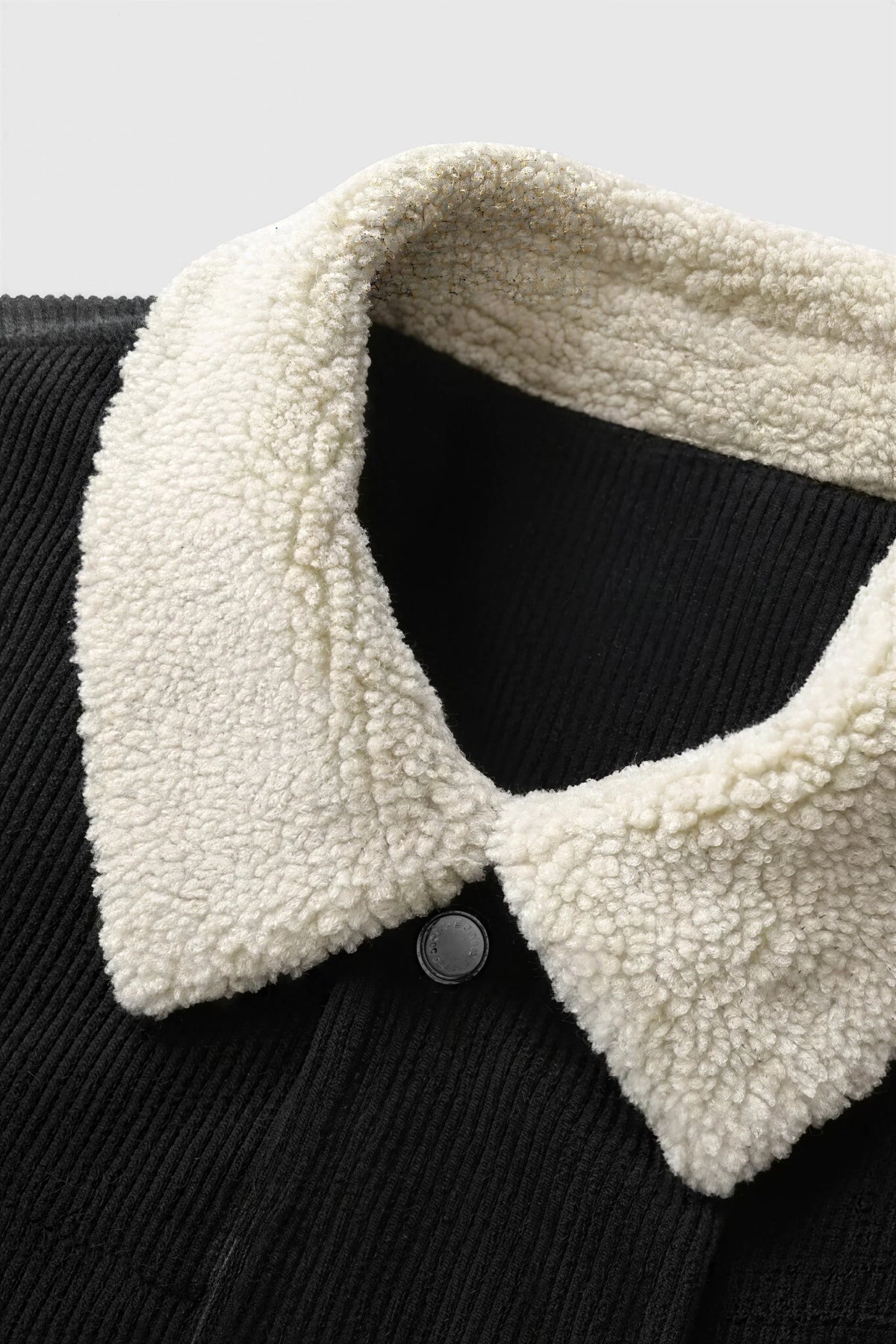 Men's Corduroy Jacket with Sherpa Collar - Black