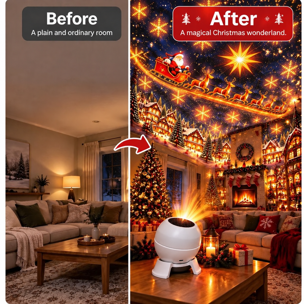 Weihnachtszauber Projektionslicht – Weihnachtsszene an Wand und Decke