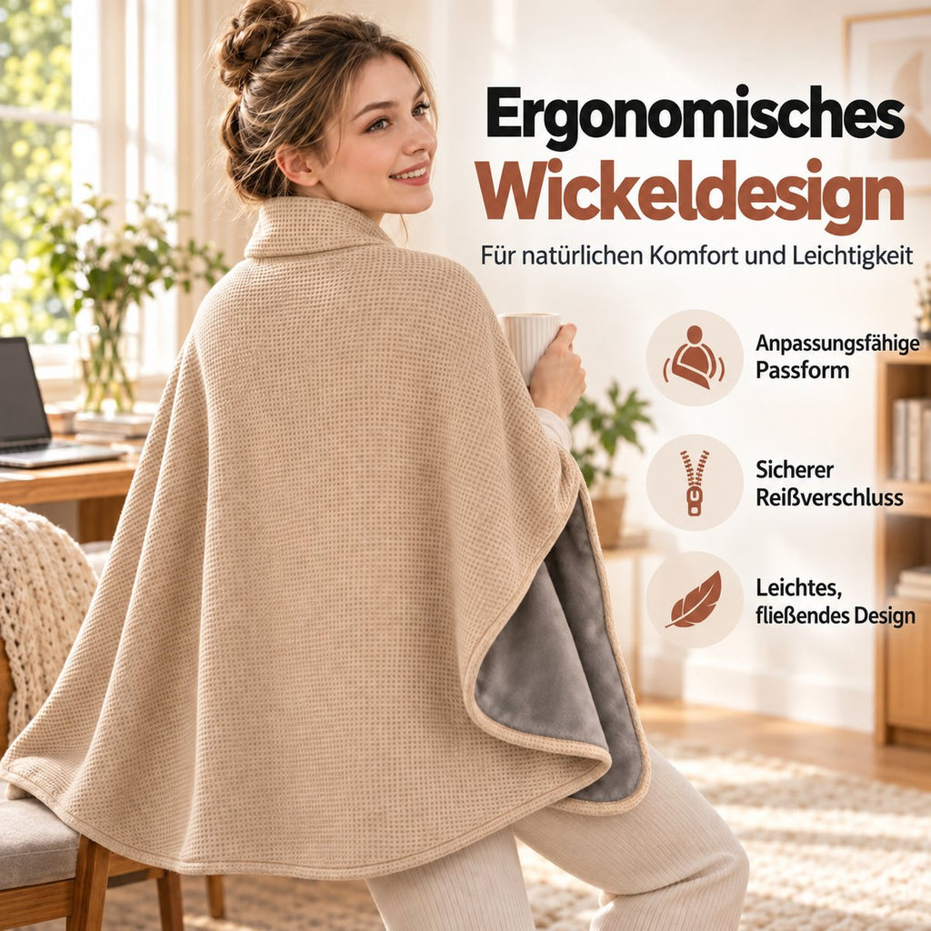 Beheizbarer Kuschelschal – Rückansicht, Wickeldesign