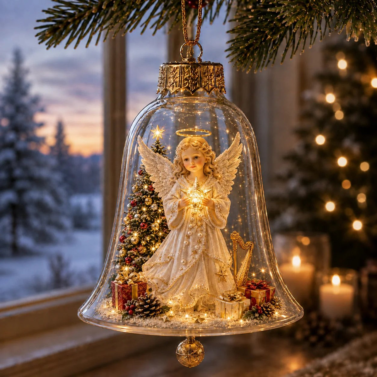 Leuchtende Weihnachtskugel mit Miniaturszene