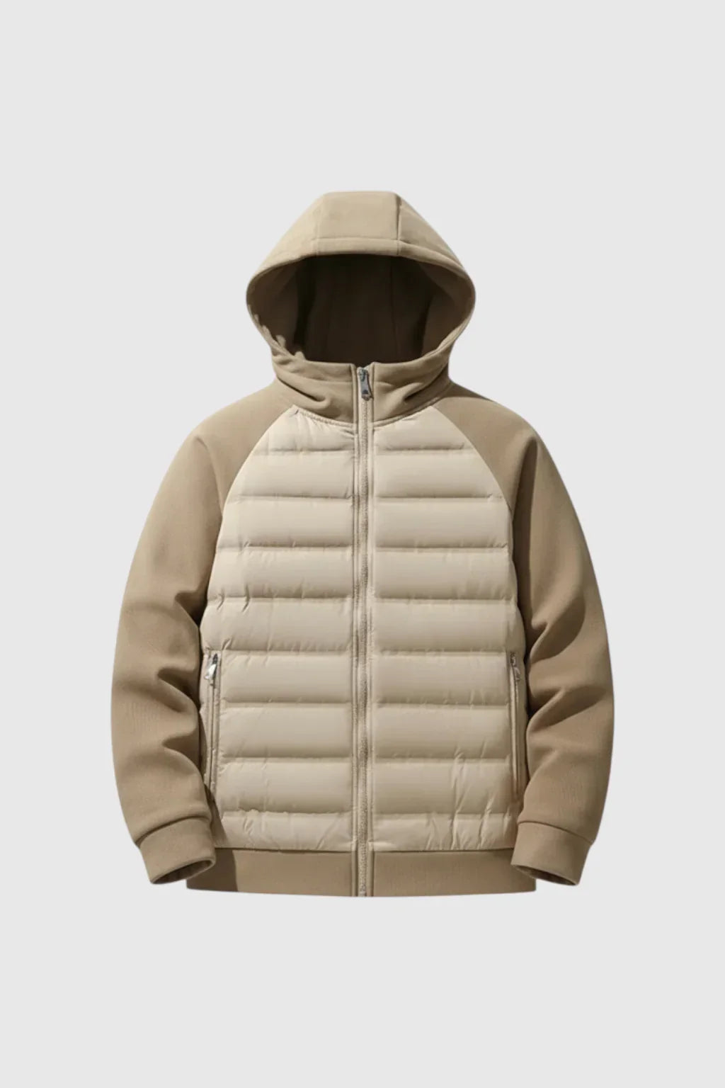 Loose Fit Hooded Down Jacket - Beige
