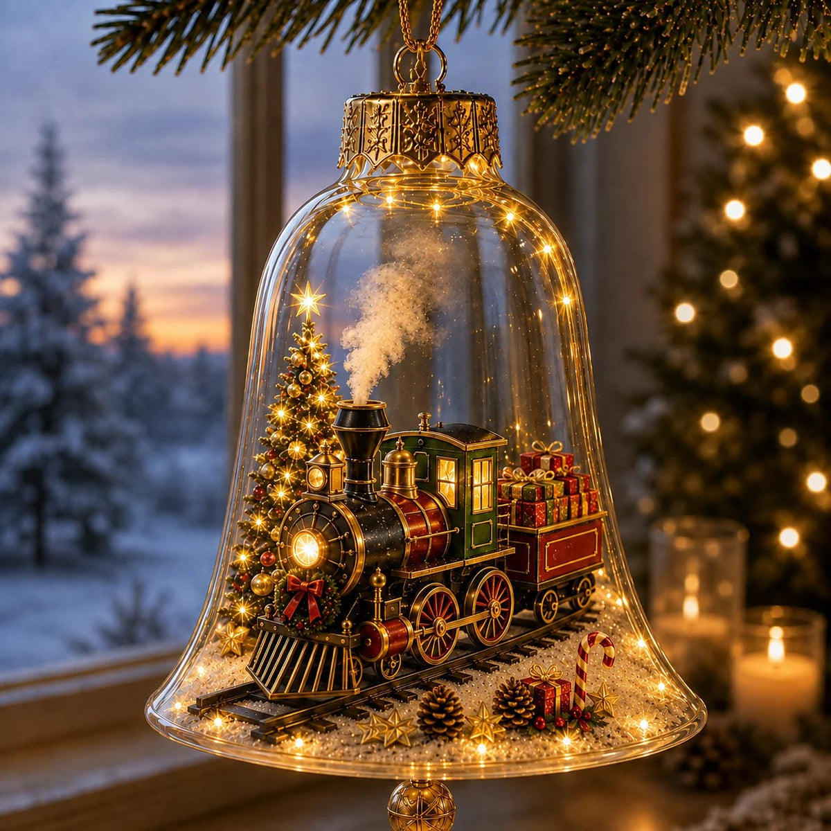 Leuchtende Weihnachtskugel mit Miniaturszene