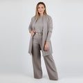 Dreiteiliges Set mit Longcardigan, Oberteil und weiter Hose – Damen