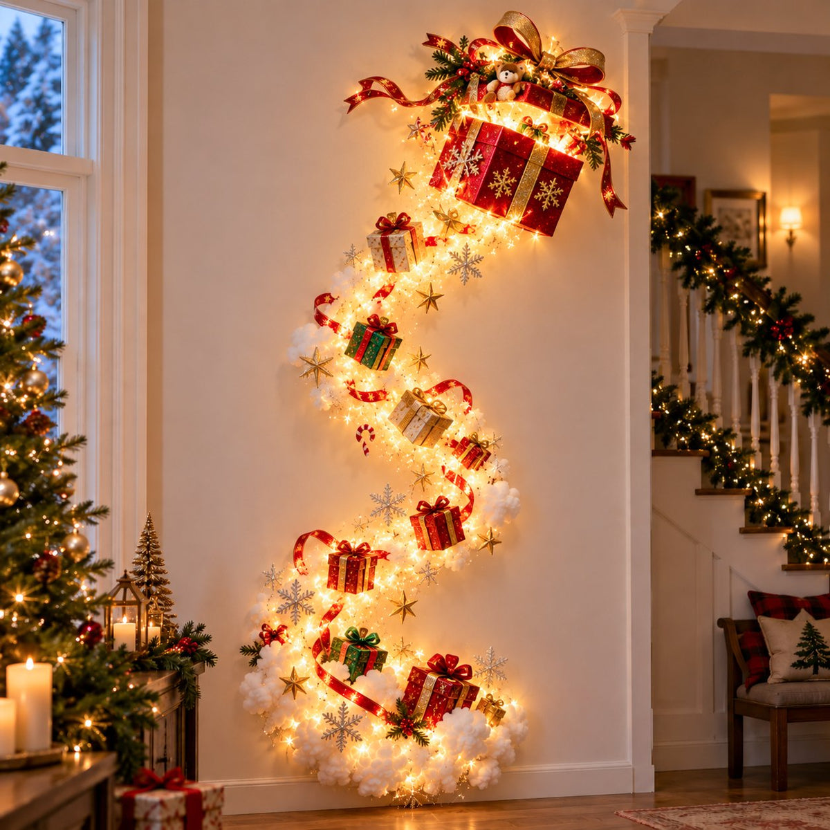 Beleuchtete Weihnachts-Wanddekoration mit Winterszene