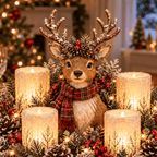 Beleuchtetes Weihnachtsgesteck mit Waldtier und LED-Kerzen