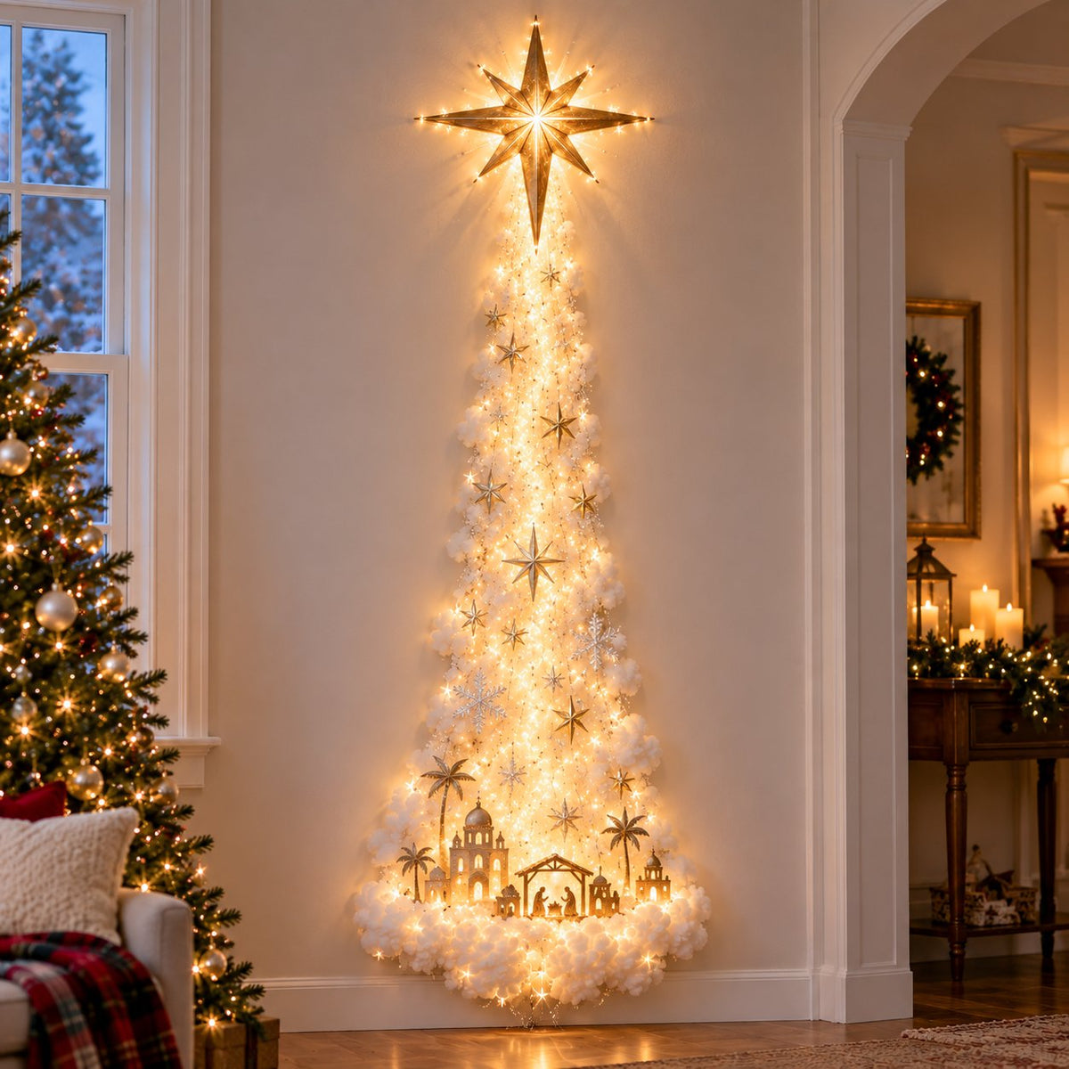 Beleuchtete Weihnachts-Wanddekoration mit Winterszene