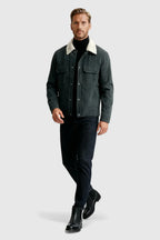Men's Corduroy Jacket with Sherpa Collar - Charcoal Gray