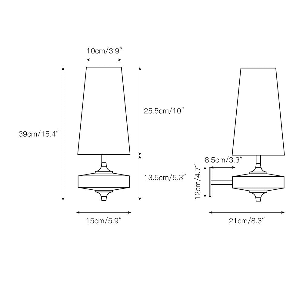 Wandleuchte mit Stoffschirm und Holzoptik
