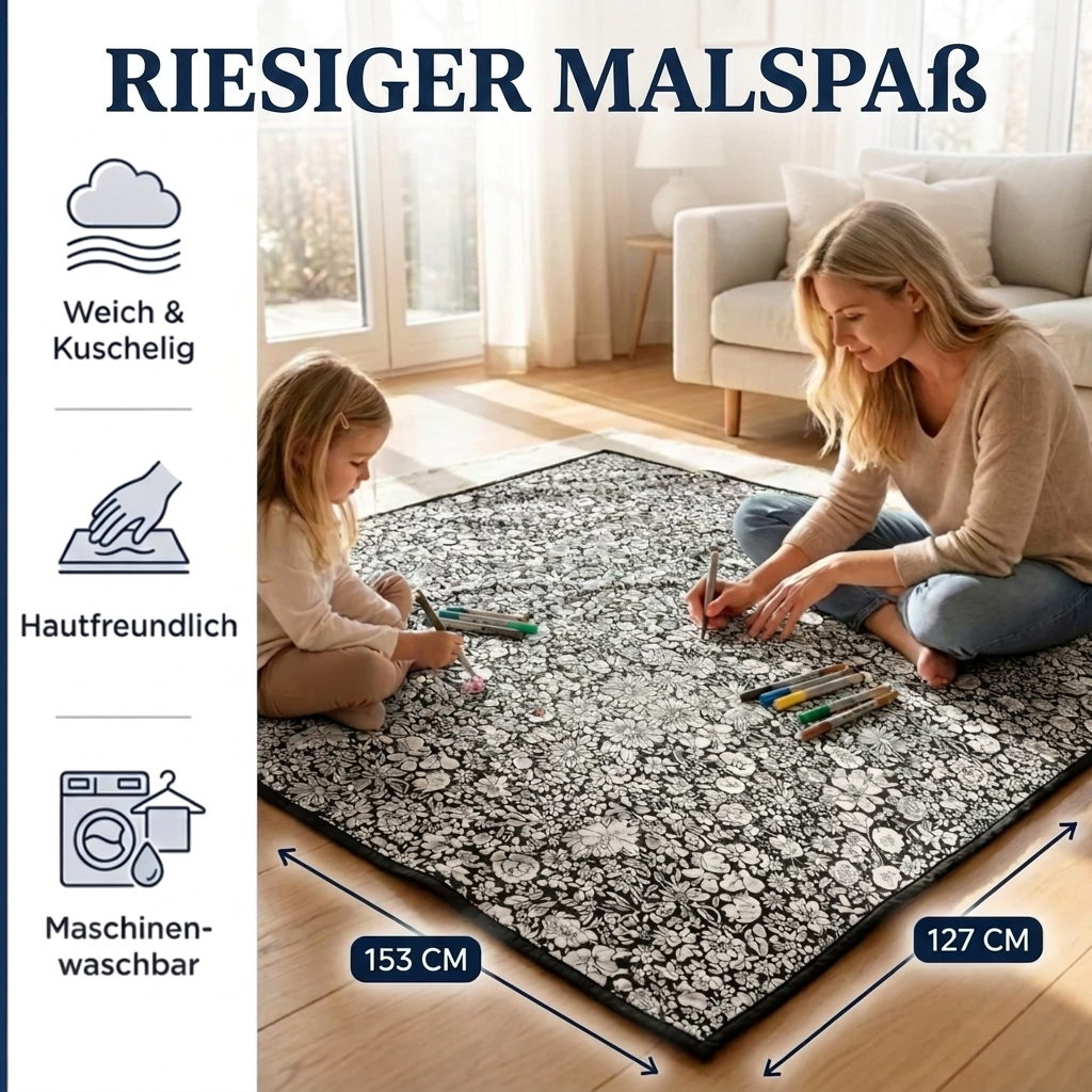 Kuscheldecke zum Ausmalen mit 24 Stoffmarkern – 150 × 130 cm