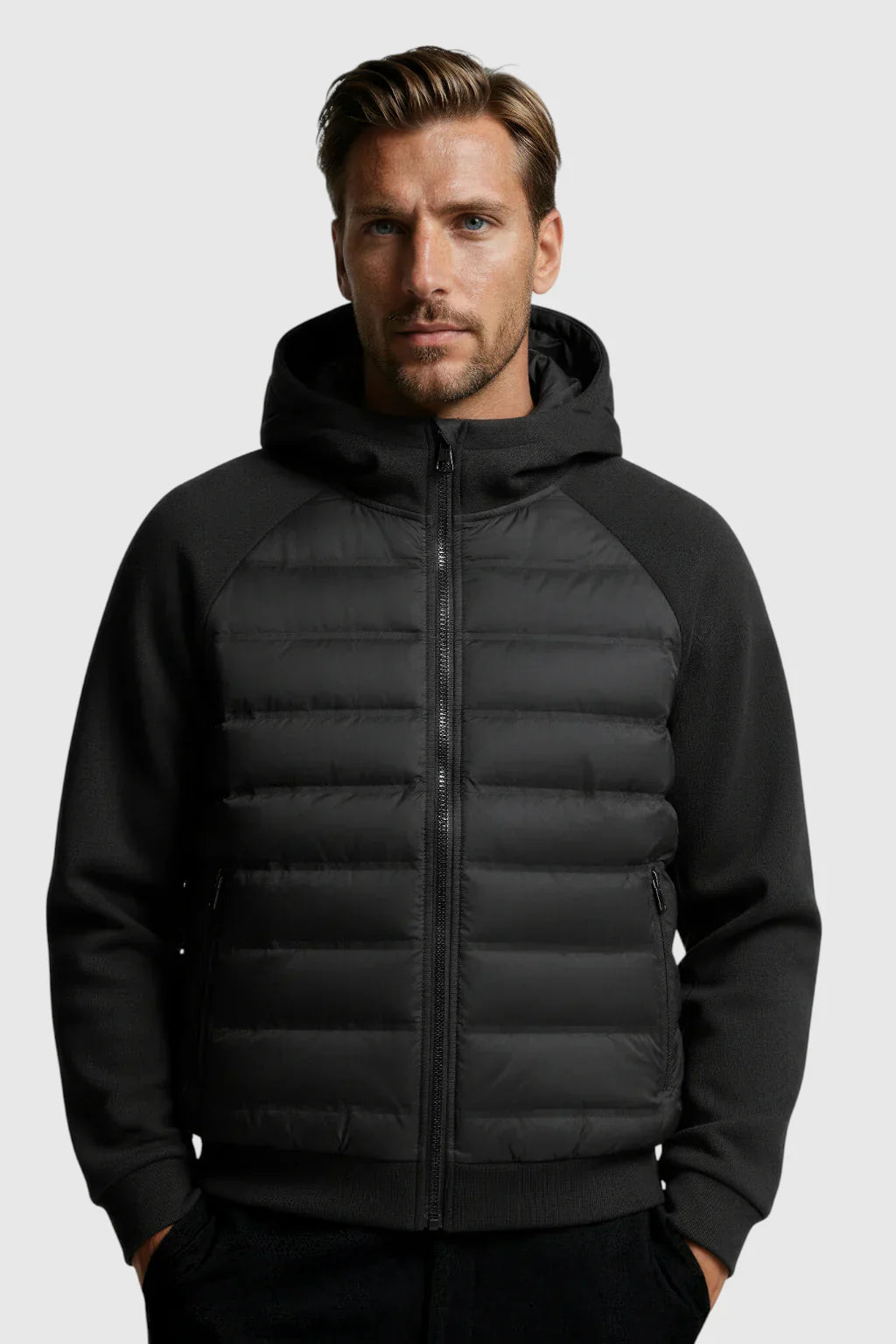 Loose Fit Hooded Down Jacket - Black